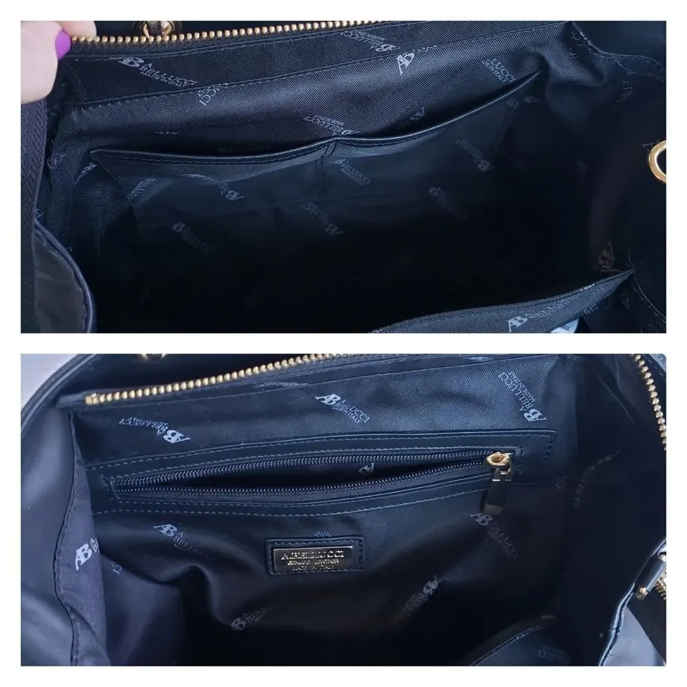 A. Bellucci Leather Suede Animal Print Satchel Made in Italy Multi Black